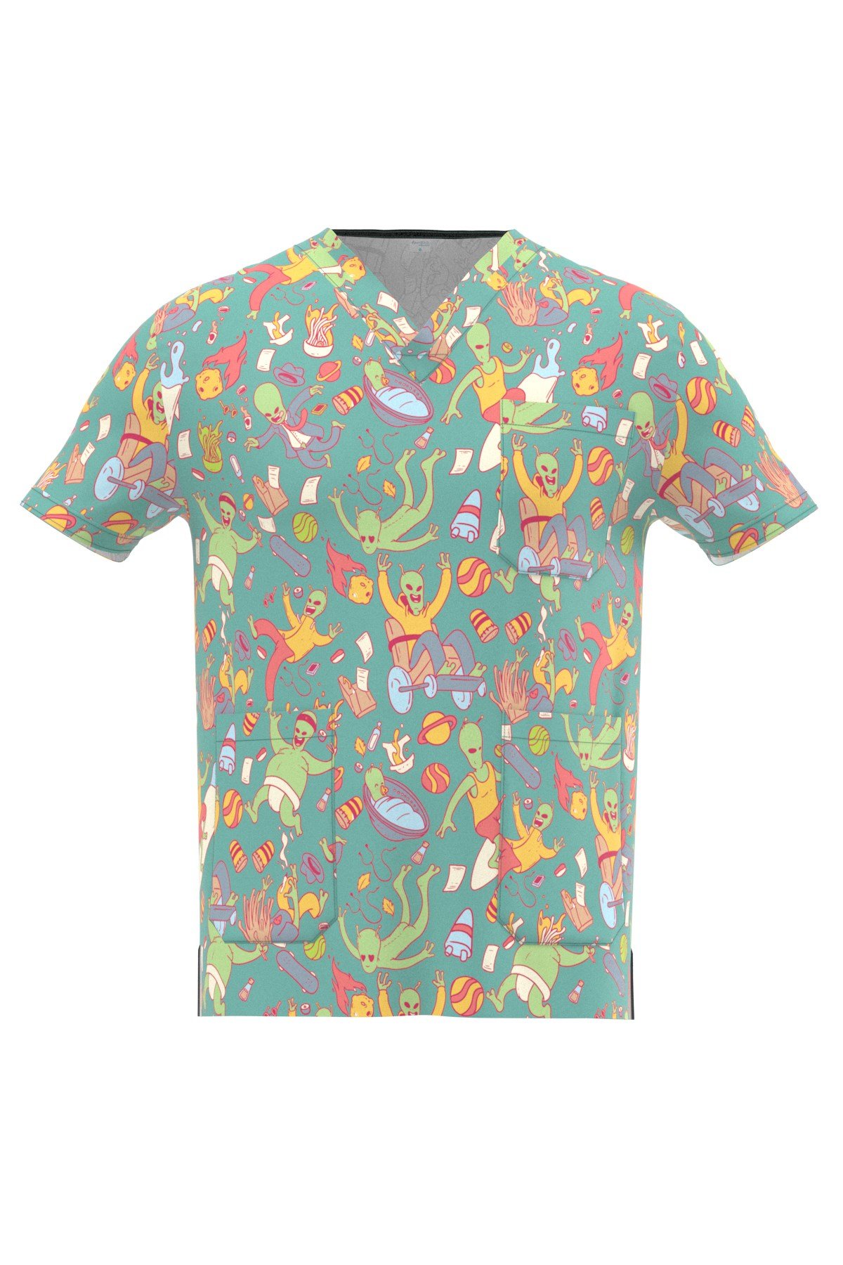 Alien Desenli Erkek Scrubs
