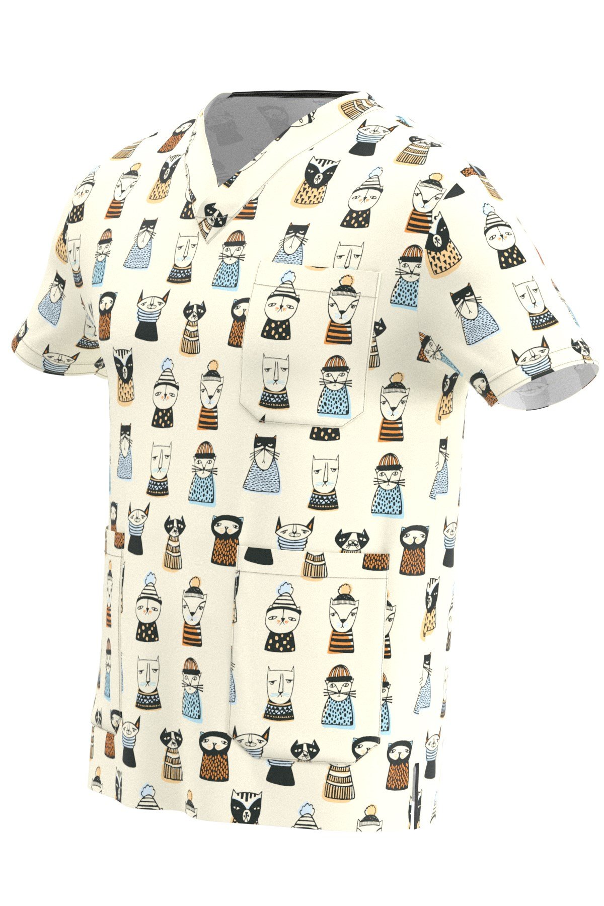 Cat Mirror Desenli Erkek Scrubs