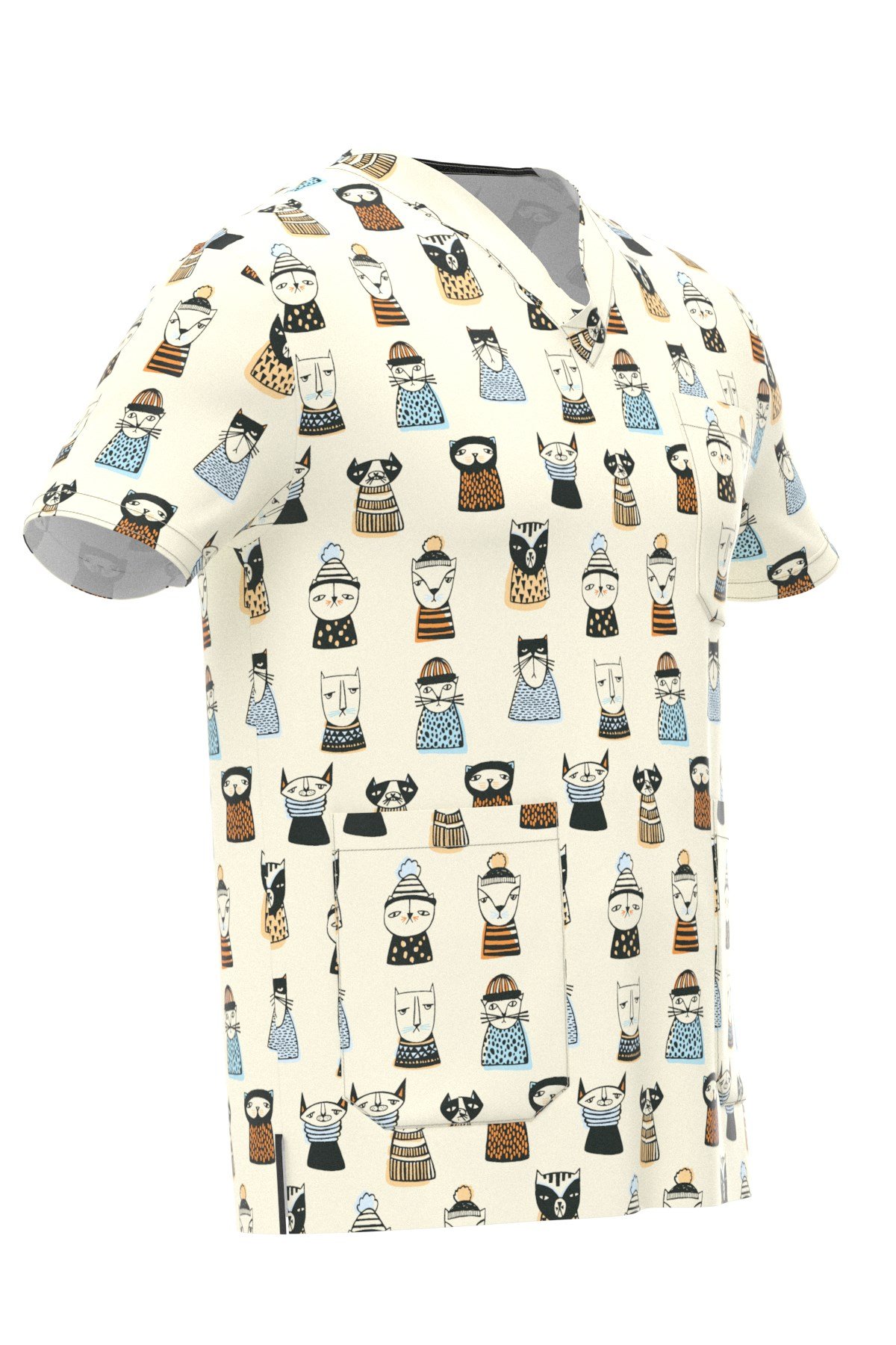 Cat Mirror Desenli Erkek Scrubs