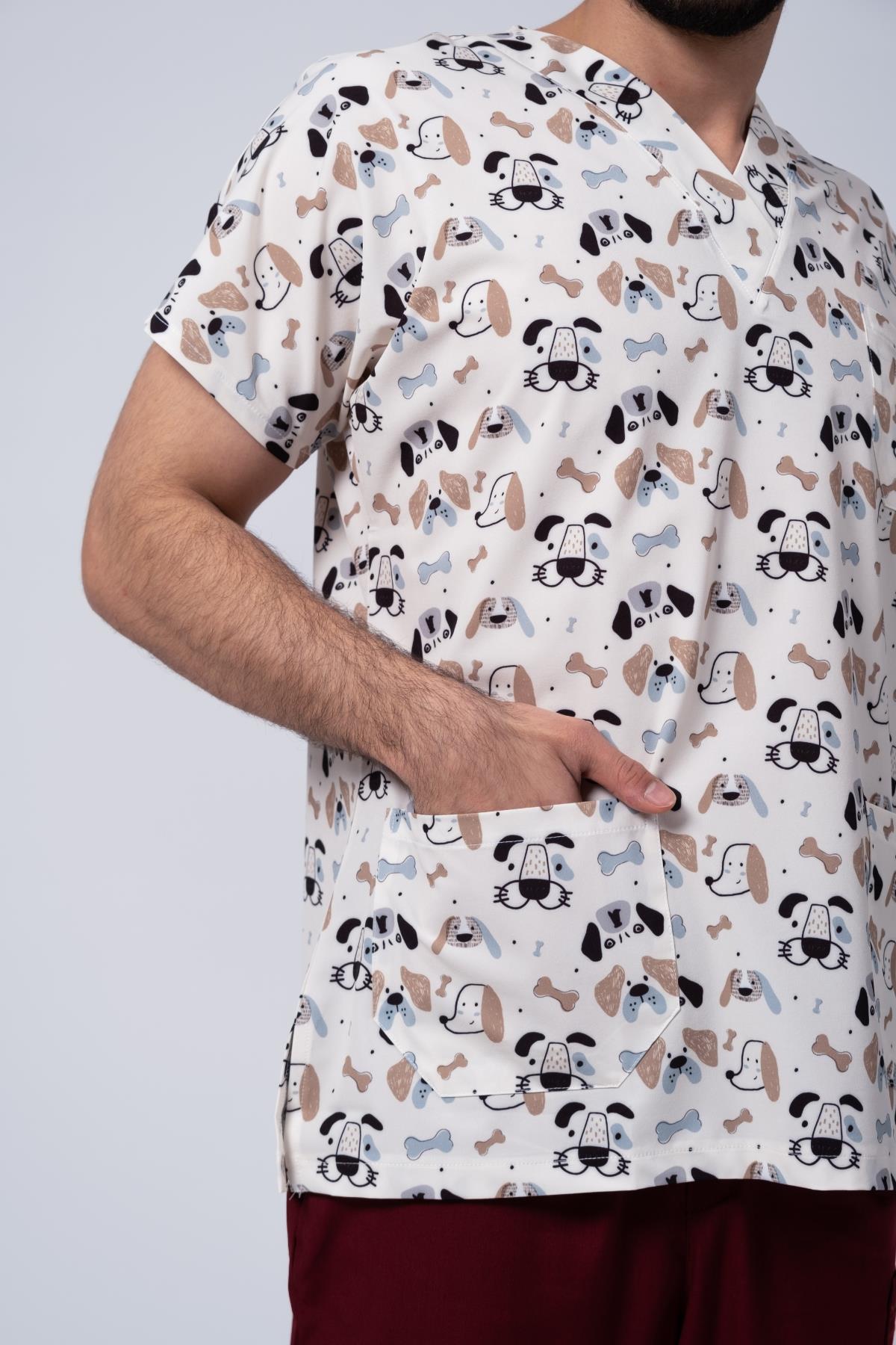 PIOSPios Kemik Köpek Desenli Erkek Scrubs