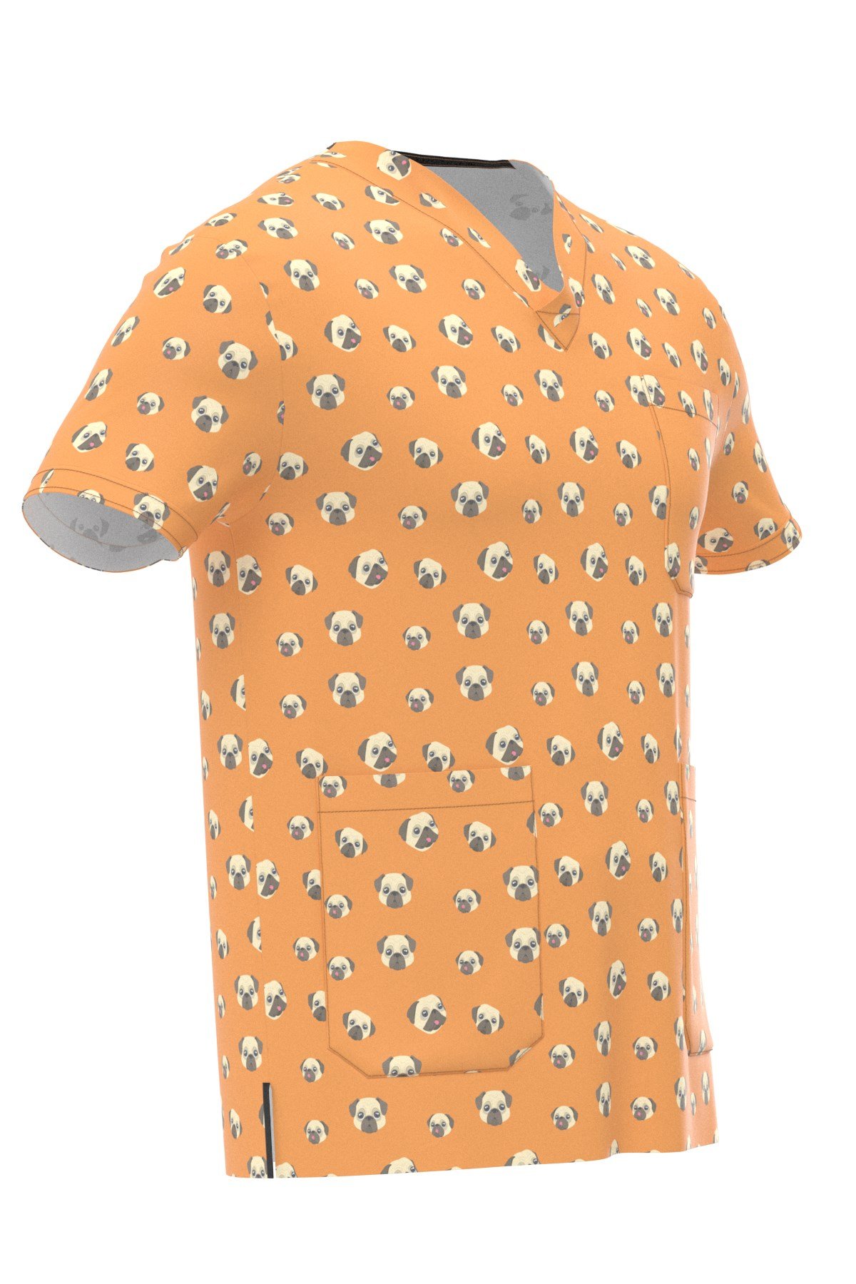 Pug Desenli Erkek Scrubs