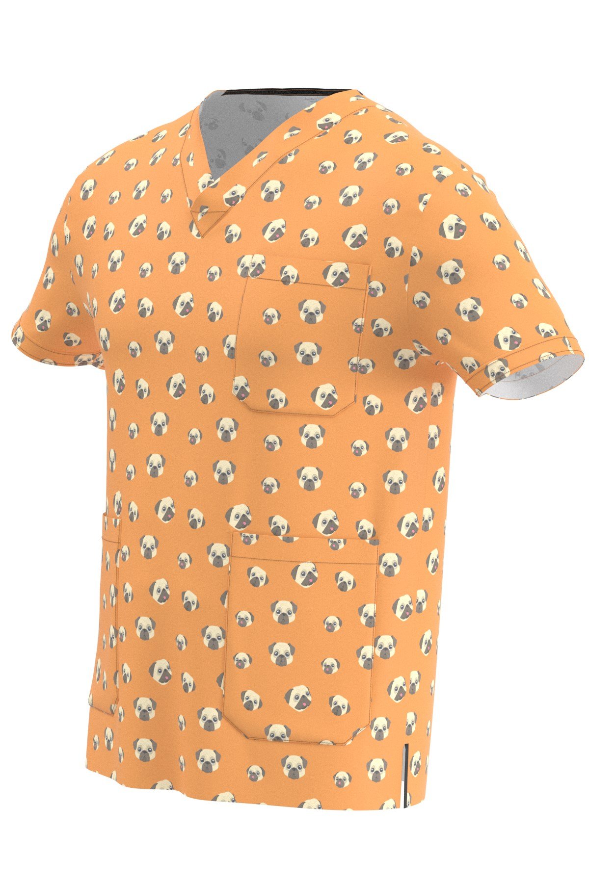 Pug Desenli Erkek Scrubs