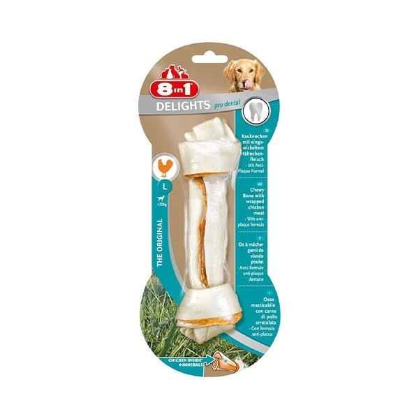 8in1 Delights Pro Dental Diş Sağlığı için Tavuk Etli Düğümlü Köpek Kemiği 85gr L