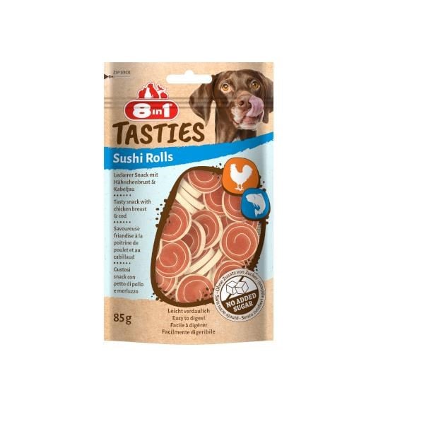 8in1 Tasties Sushi Rolls Morina Balıklı ve Tavuklu Köpek Ödül Maması 85gr