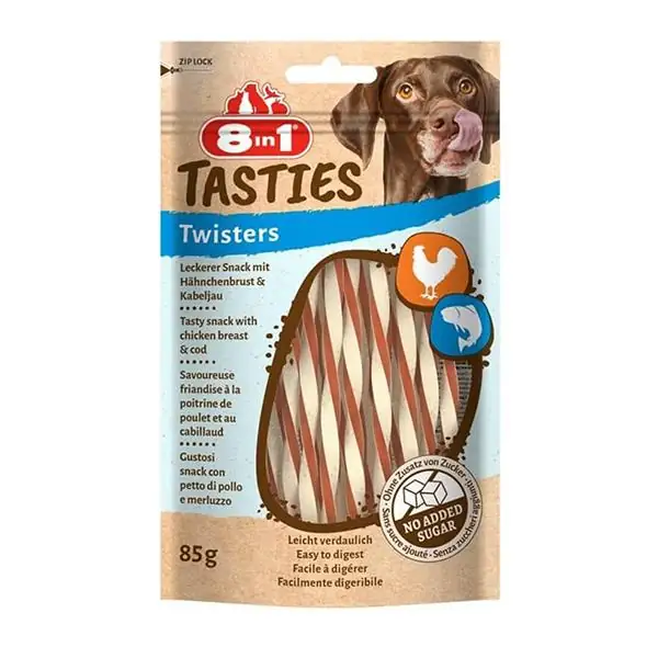 8in1 Tasties Twisters Tavuklu ve Morina Balıklı Köpek Ödül Maması 85gr