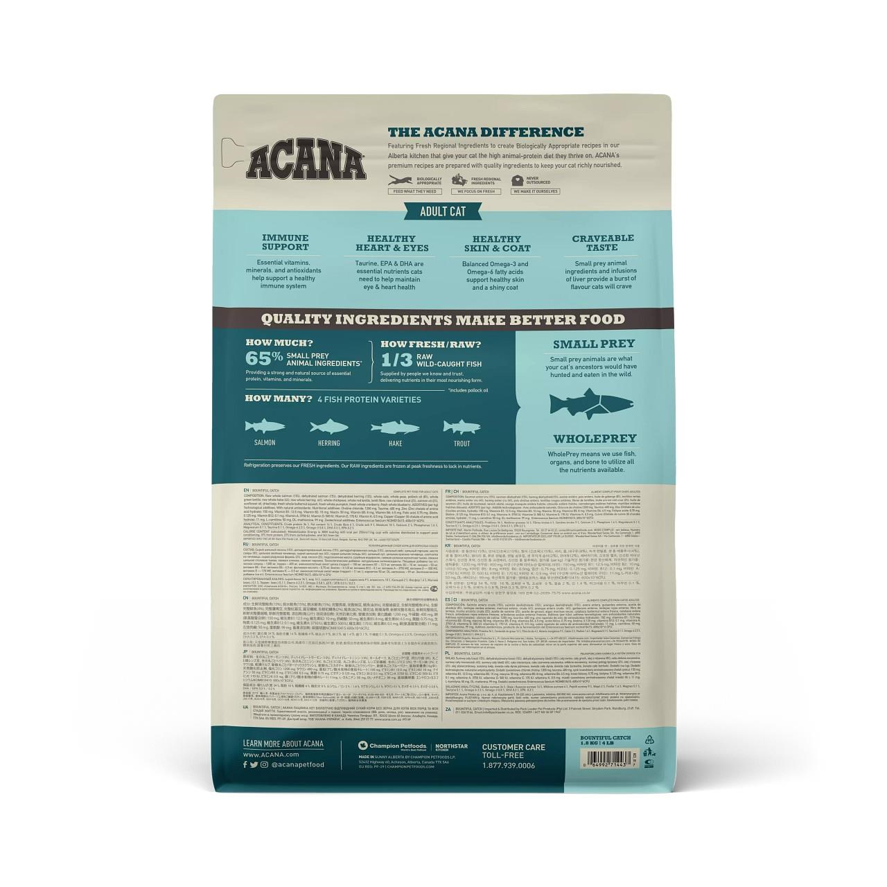 Acana Bountiful Catch Güçlü ve Sağlıklı Kemikler için Balıklı Tahılsız Yetişkin Kedi Maması 1,8 Kg