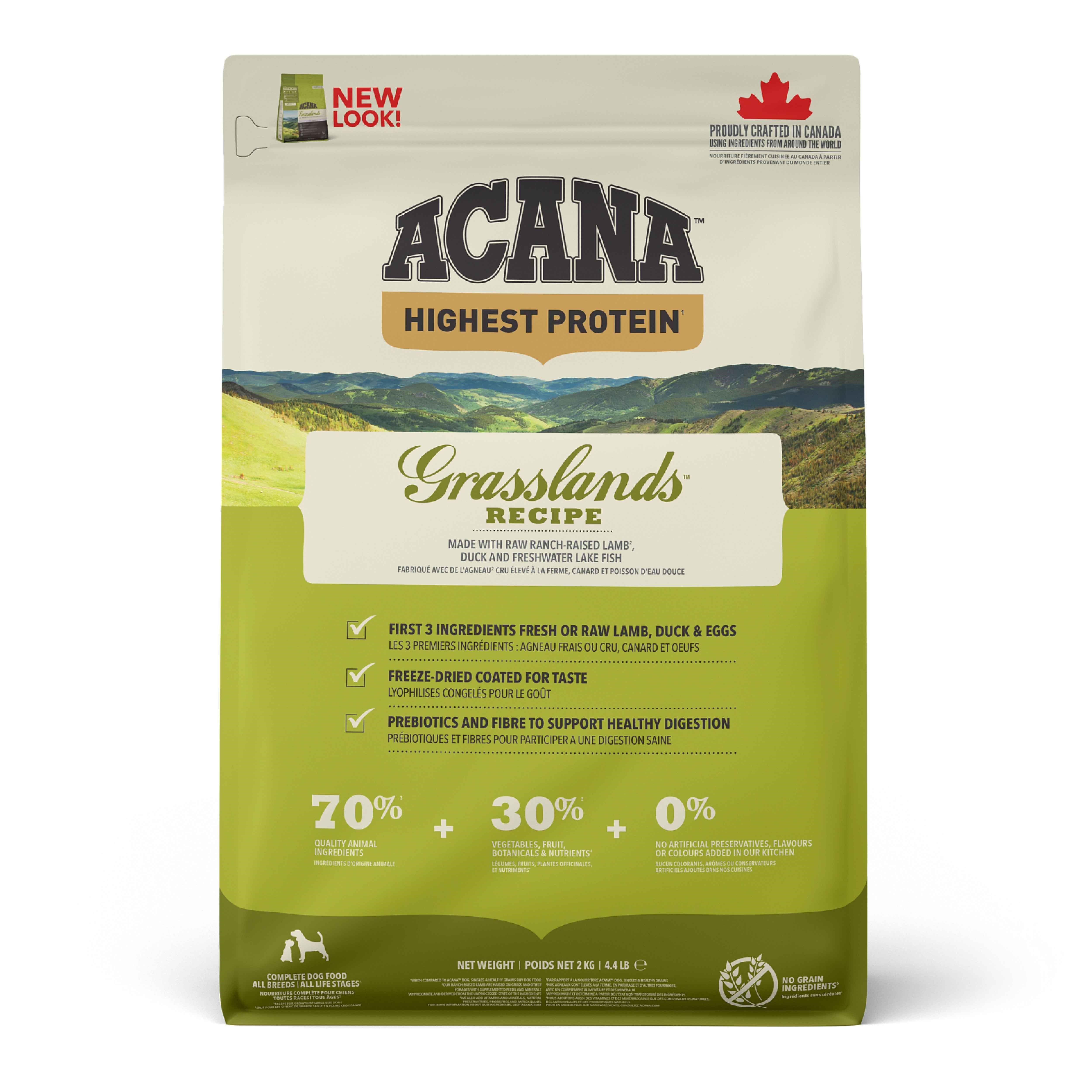 Acana Grasslands Kuzulu Ördekli ve Balıklı Tahılsız Yetişkin Köpek Maması 2 Kg