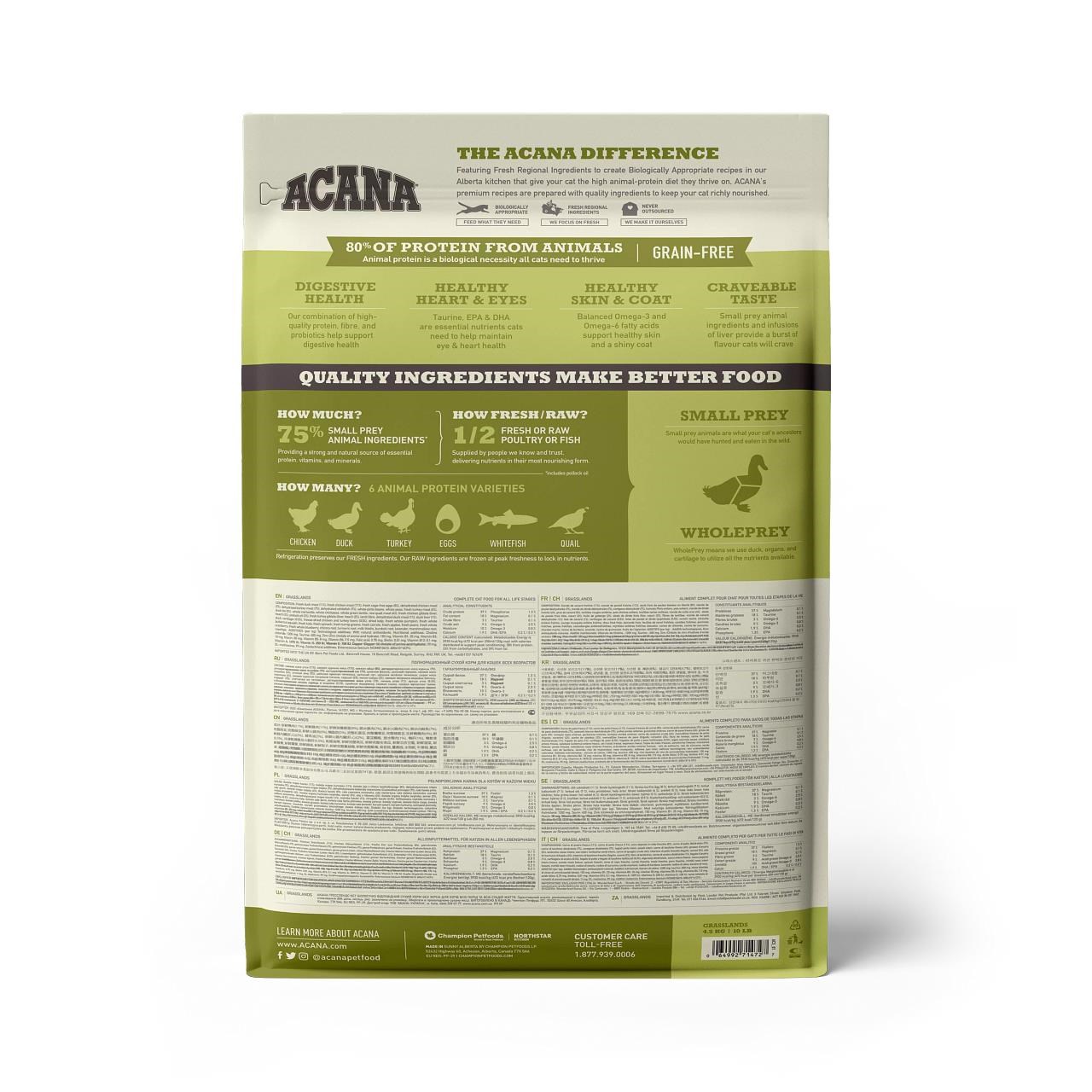 Acana Grasslands Tavuklu, Ördekli ve Hindili Tahılsız Kedi Maması 4,5 Kg