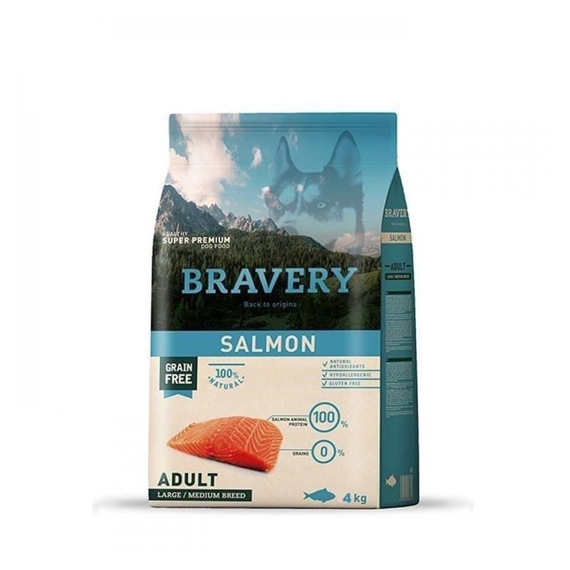 Bravery Tahılsız Somonlu Yetişkin Büyük/Orta Irk Köpek Maması 4 Kg