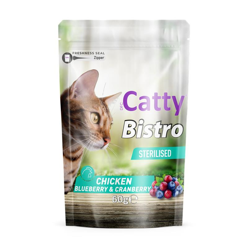 Catty Bistro Kısırlaştırılmış Tavuk & Yaban Mersini & Kızılcıklı Kedi Ödül Maması (Sterilised) 60 Gr