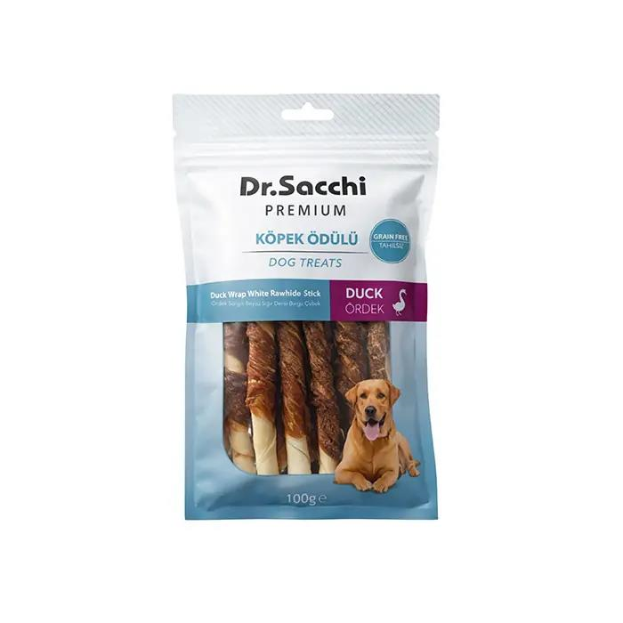 Dr.Sacchi Premium Ördek Sargılı Beyaz Sığır Derisi Burgu Çubuk Tahılsız Köpek Ödülü 5'' 10'lu 100 Gr