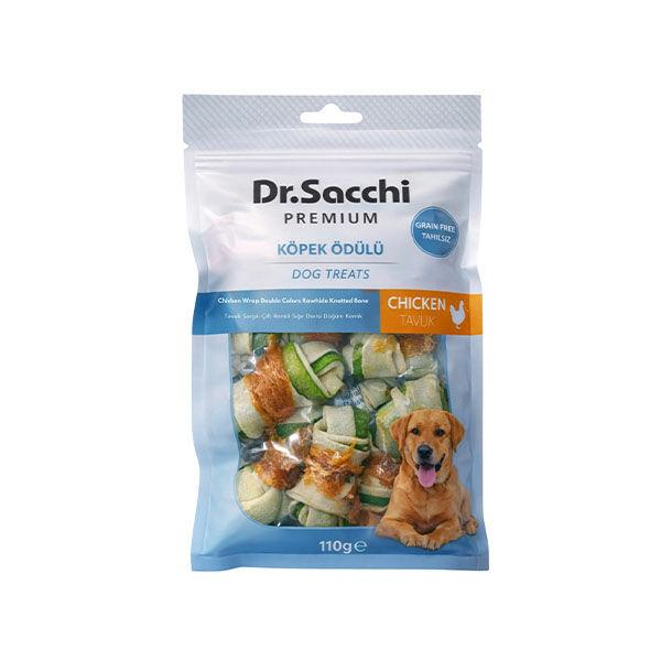 Dr.Sacchi Premium Tavuk Sargılı Çift Renkli Sığır Derisi Düğüm Kemik Tahılsız Köpek Ödülü 2“ 8'li 110 Gr