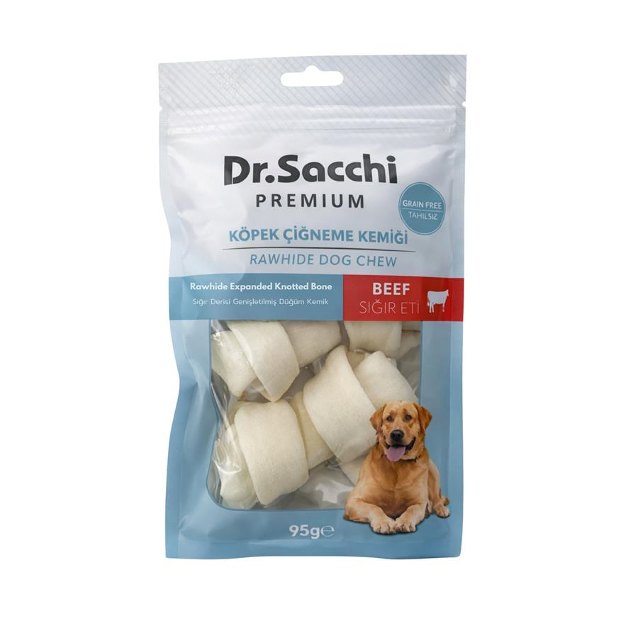 Dr.Sacchi Premium Sığır Etli Sığır Derisi Genişletilmiş Düğüm Kemik Tahılsız Köpek Ödülü 2-4'' 3'lü 95 Gr