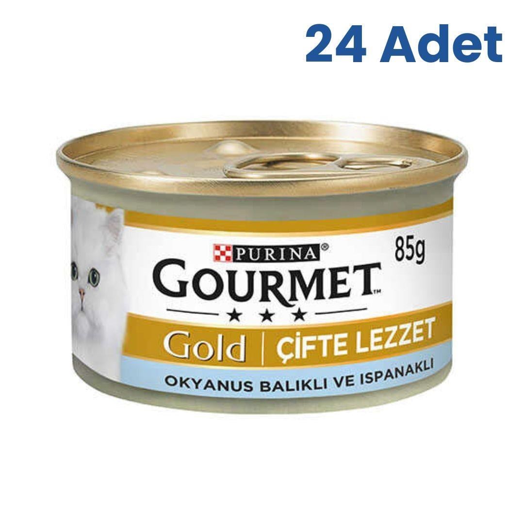 Gourmet Gold Çifte Lezzet Okyanus Balıklı ve Ispanaklı Konserve Kedi Maması 85 Gr (24 Adet)