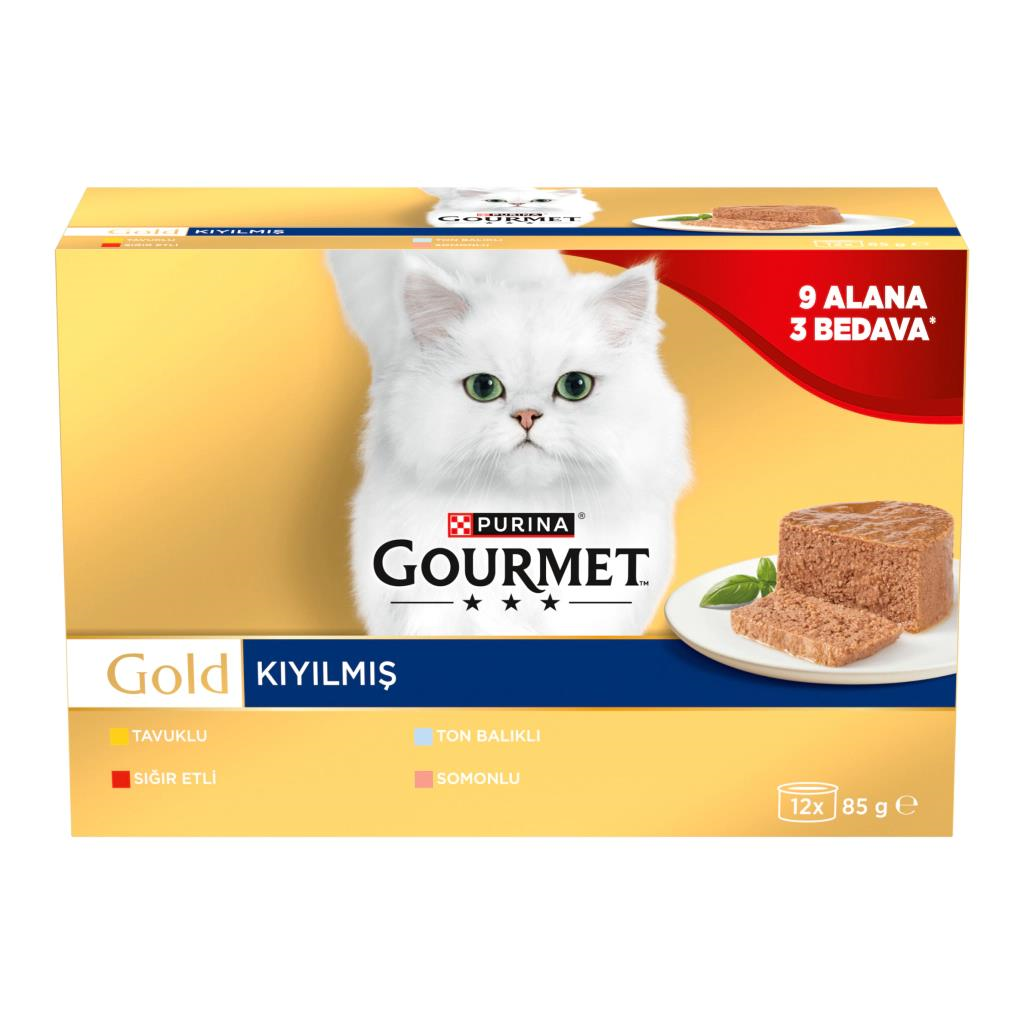 Gourmet Gold Kıyılmış Karışık Çeşitli Yetişkin Kedi Konservesi 8x85 Gr (12 AL 9 ÖDE)