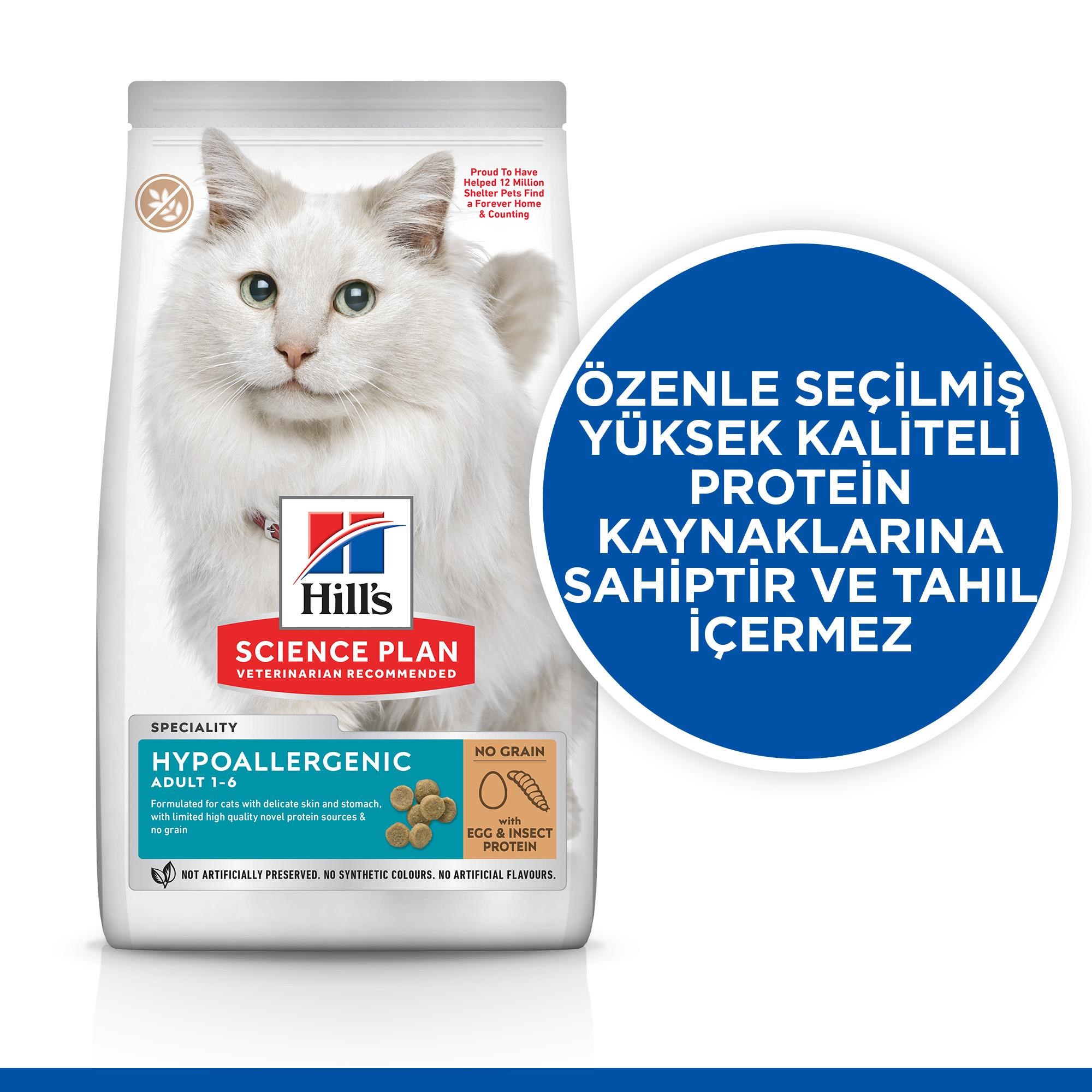 Hill's SCIENCE PLAN Hypoallergenic Yumurta ve Böcek Proteinli Kedi Maması 7 Kg