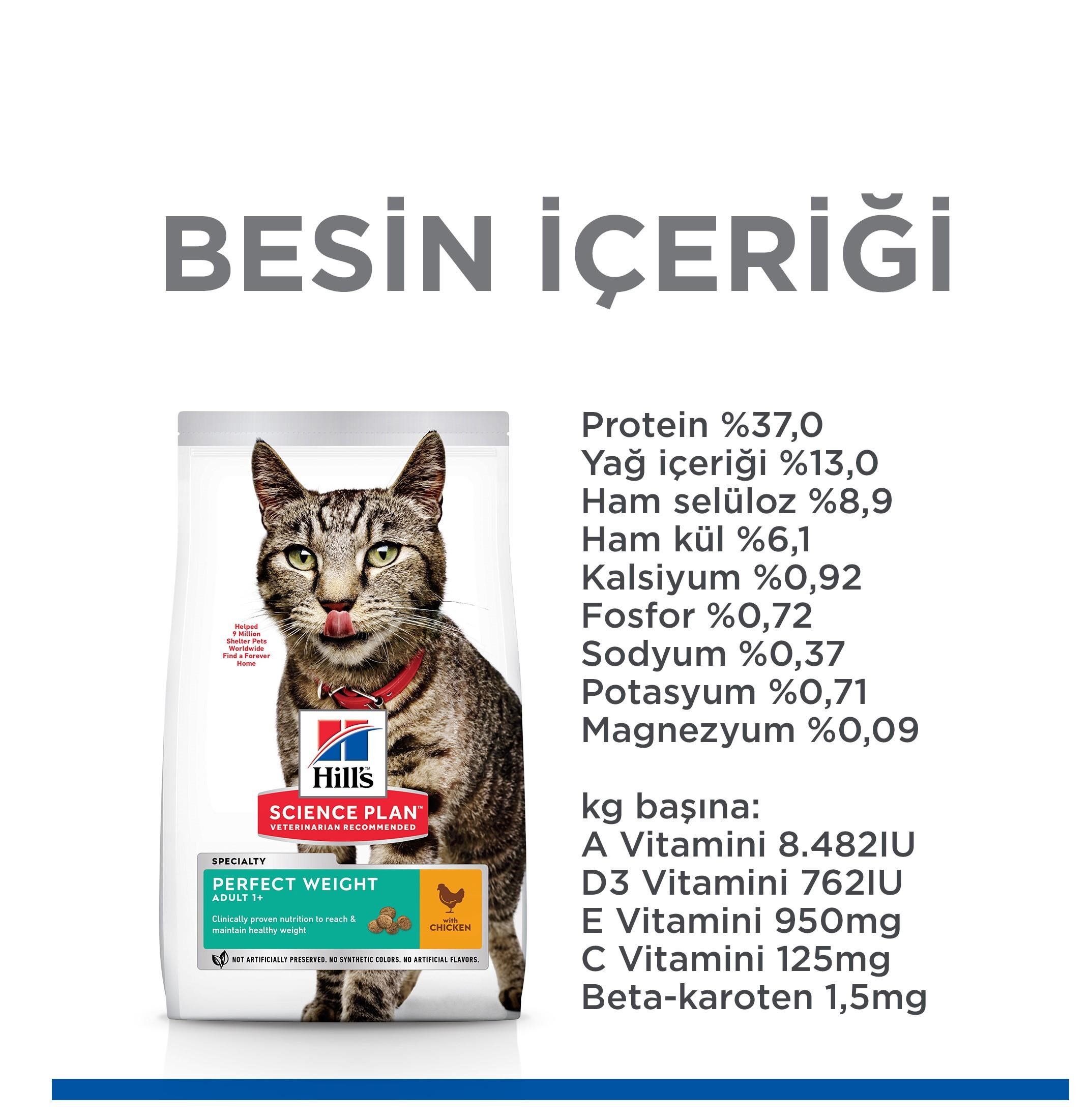 Hill's SCIENCE PLAN Perfect Weight Yetişkin Tavuklu Kedi Maması 2,5 Kg