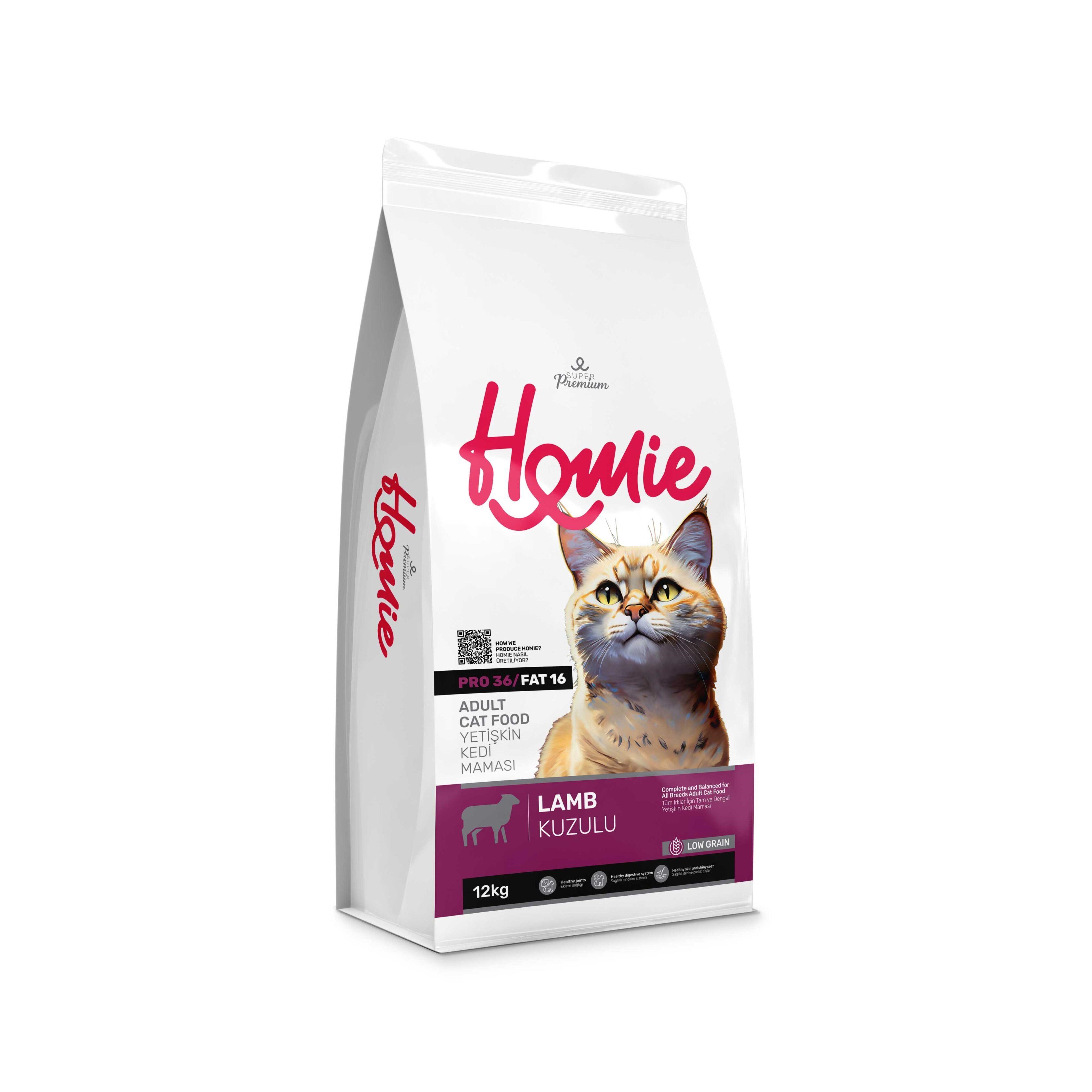 Homie Düşük Tahıllı Kuzulu ve Pirinçli Yetişkin Kedi Maması 12 Kg