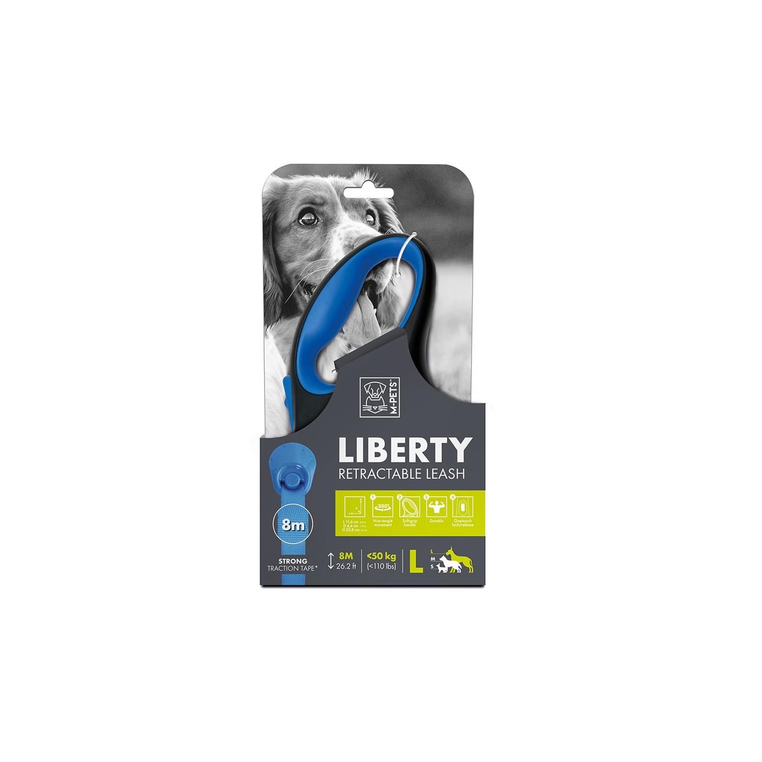 M-PETS Liberty Otomatik Gezdirme Şerit 8 Mt Mavi (L)