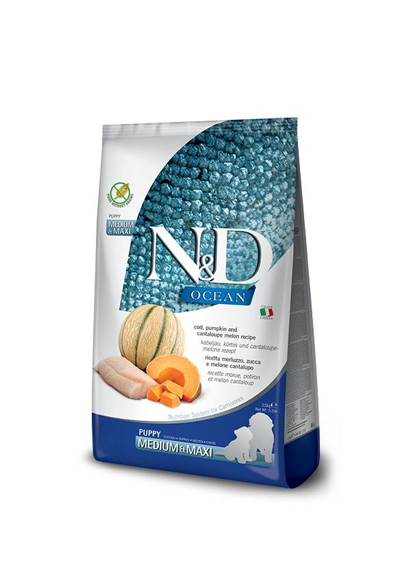N&D Ocean Morina Balıklı Balkabaklı ve Kavunlu Yavru Köpek Maması 12 Kg