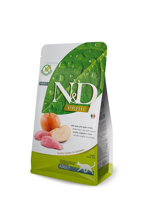 N&D Prime Yaban Domuzlu ve Elmalı Tahılsız Yetişkin Kedi Maması 1,5 Kg