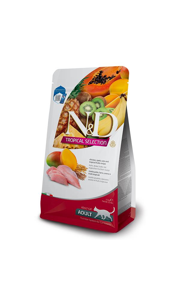 N&D Tropical Selection Tavuklu ve Tropikal Meyveli Yetişkin Kedi Maması 10 Kg