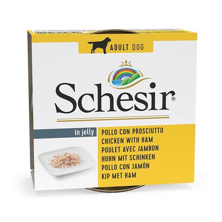 Schesir Jelly Tavuk Filetolu ve Domuzlu Jöle İçinde Yetişkin Köpek Konservesi 150 Gr