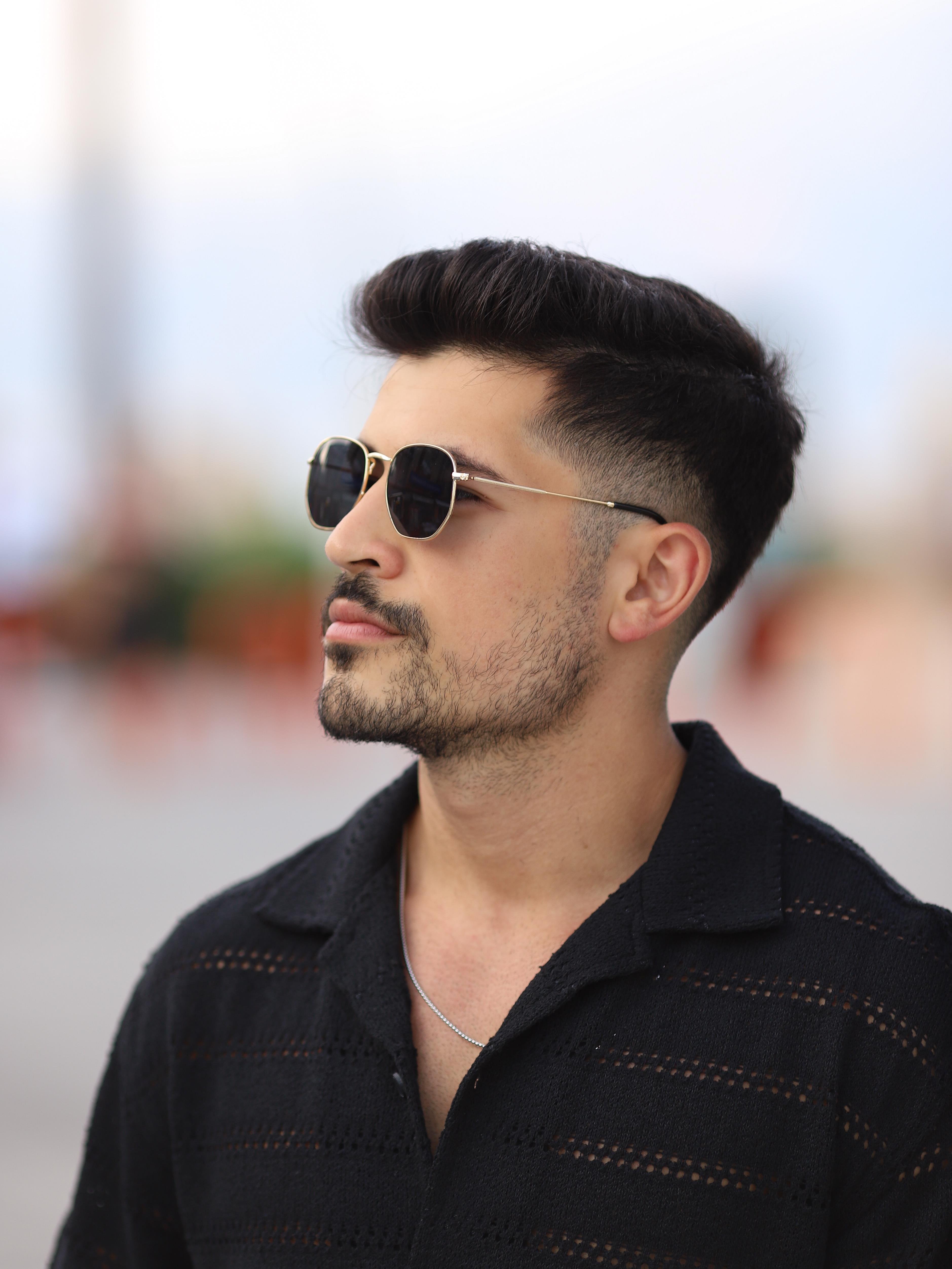 Beşgen Gold Çerçeve Siyah Polarize Cam Unisex Güneş Gözlüğü