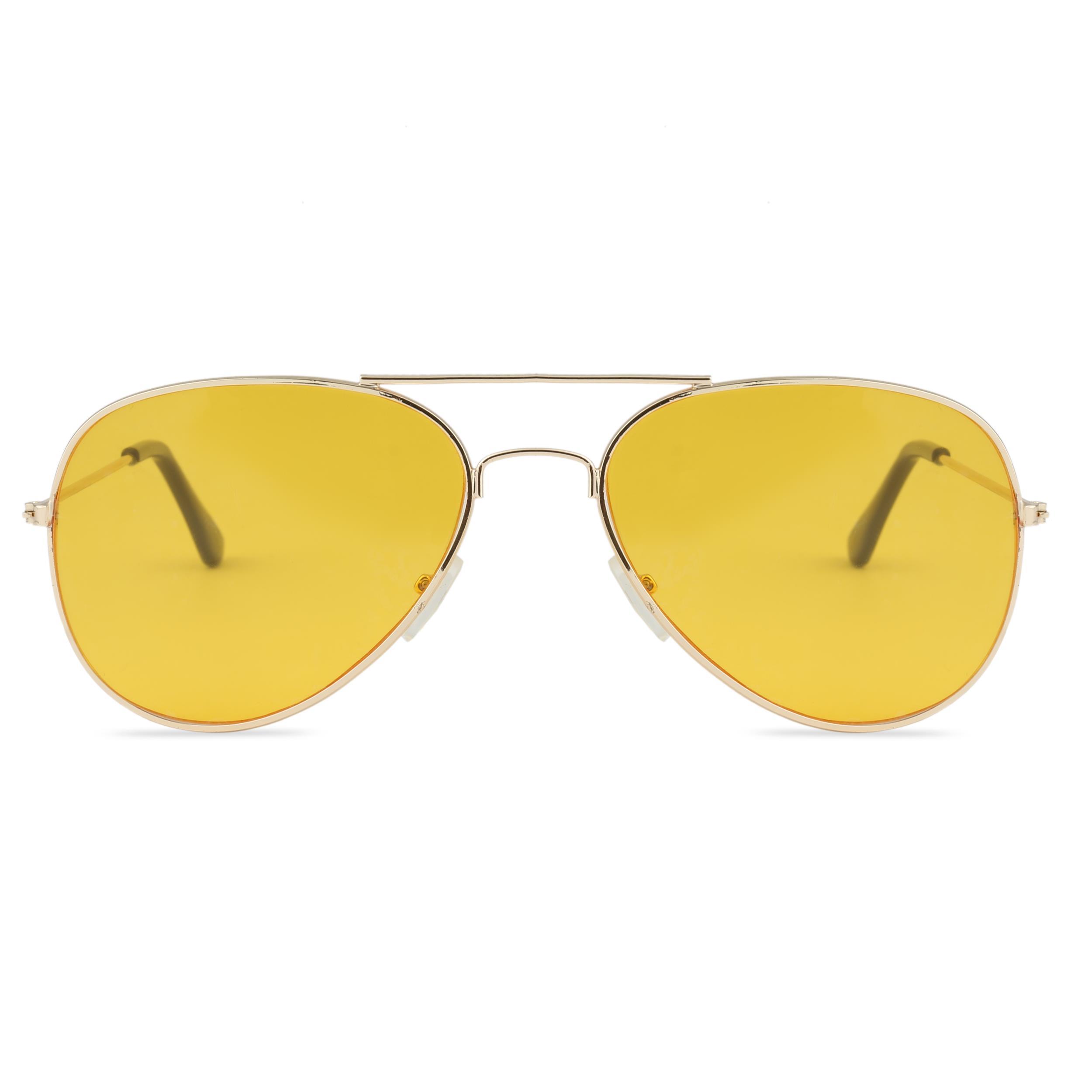 Damla Tasarım Gold Çerçeve Gece Görüşlü Sarı Cam Unisex Gözlük
