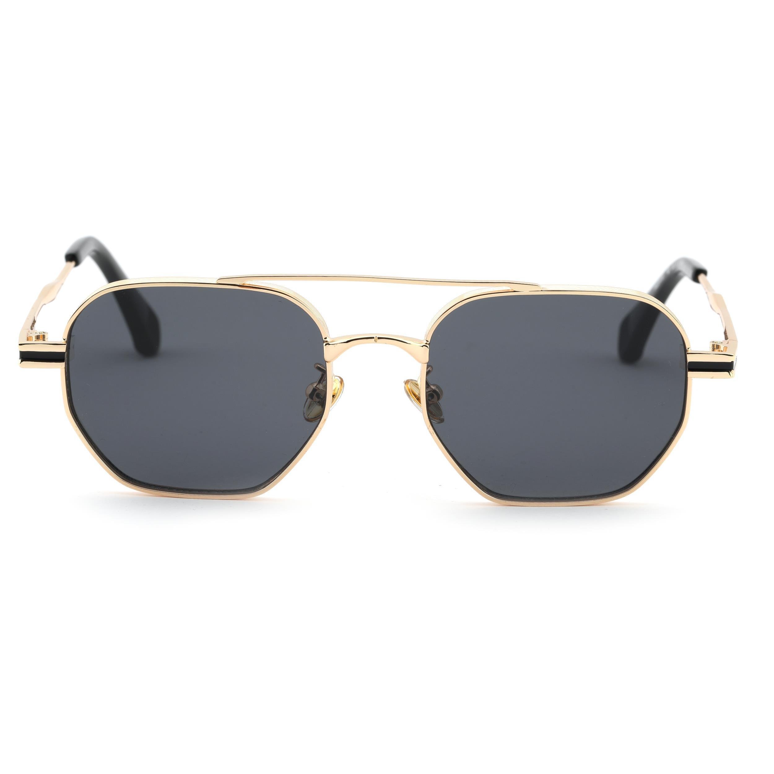 Geometrik Tasarım Metal Gold Çerçeve Siyah Cam Unisex Gunes Gozlugu