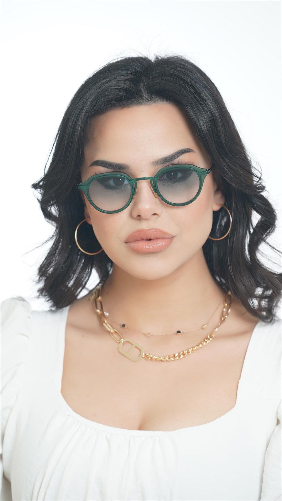 Oval Yeşil Kemik Çerçeve Unisex Güneş Gözlüğü