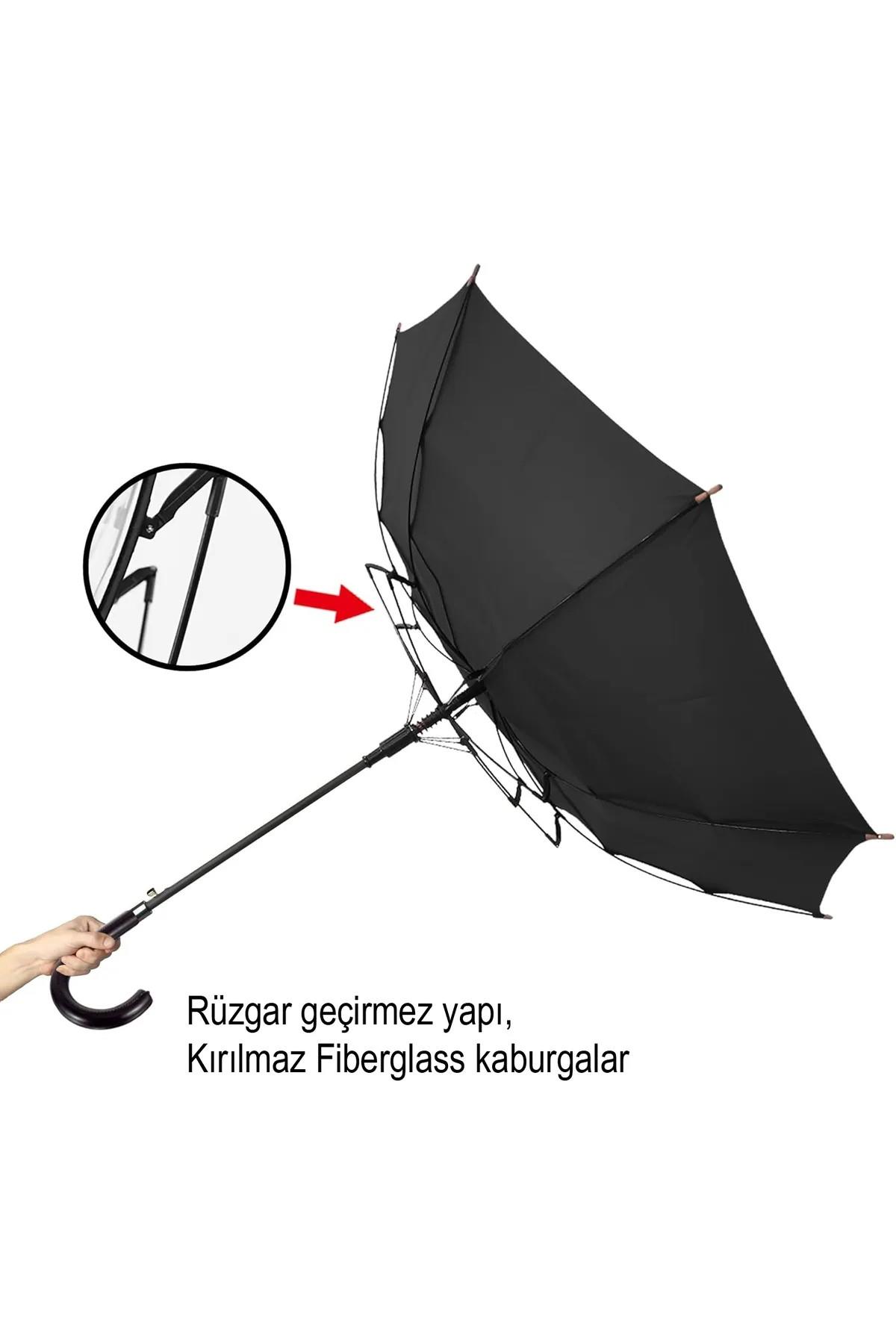 Rüzgara Dayanıklı Klasik Tasarım Çiçek Desenli Koyu Yeşil Bastonlu Fiberglass Şemsiye - Şık ve Dayanıklı Model 16 Telli