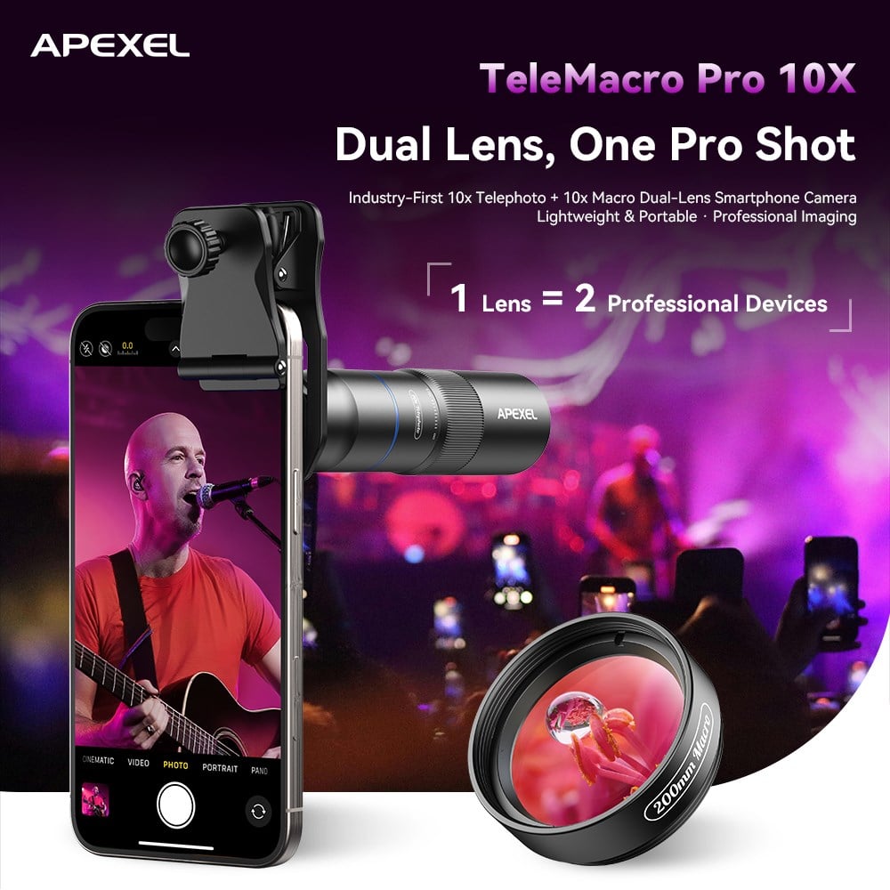 Apexel 10X Telephoto Lens&200mm Macro Lens Kit