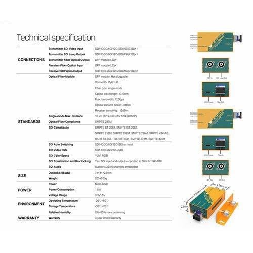 AvMatrix FE1121 12G-SDI Fiber Optic Extender Transmitter/Receiver Set