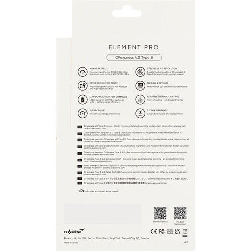 Exascend 256GB Element Pro CFexpress 4.0 Type B Hafıza Kartı 3500 Mb/S Okuma  - 1400 Mb/s Yazma Hızı