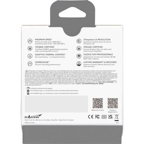 Exascend 256GB Essential Pro Max CFexpress 4.0 Type A Hafıza kartı / 1800 MB/S Okuma Yazma VPG800