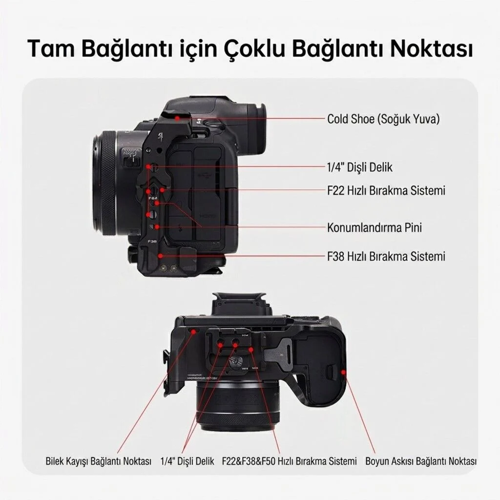 FALCAM F22 F38 F50 Quick Release Kamera L Bracket R5 II R5 R5C R6 R6 II R6 III Uyumlu Siyah - C00B5404B