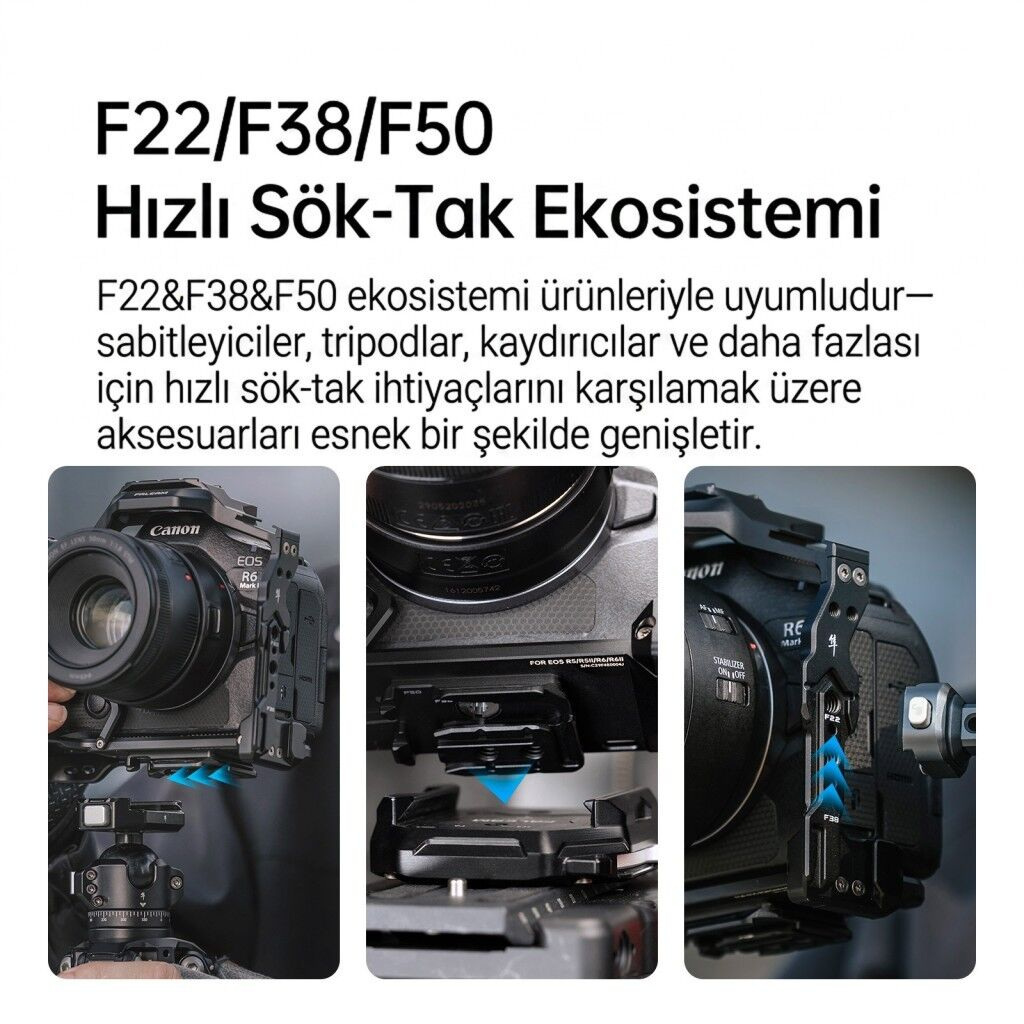 FALCAM F22 F38 F50 Quick Release Modüler Kamera Kafesi R5 II R5 R5C R6 R6 II Uyumlu Siyah - C00B4802B