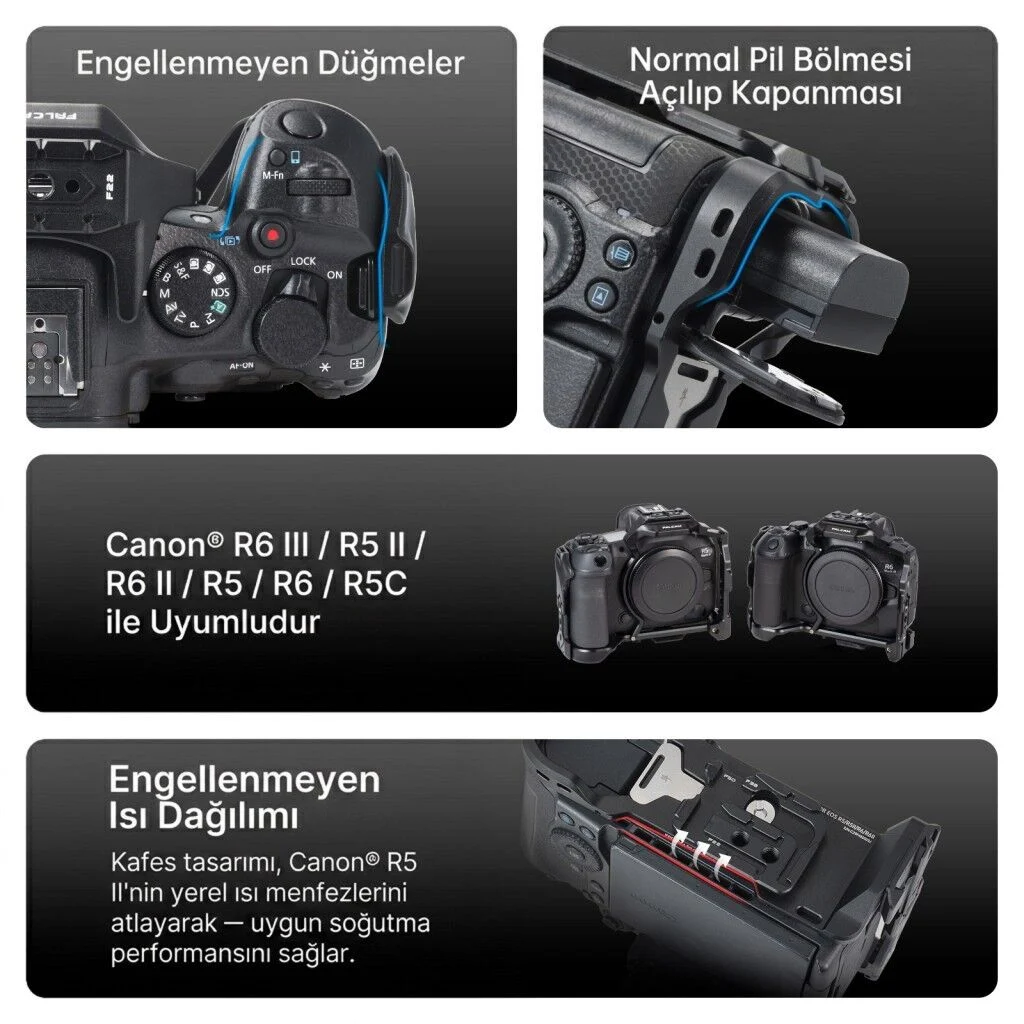 FALCAM F22 F38 F50 Quick Release Modüler Kamera Kafesi R5 II R5 R5C R6 R6 II Uyumlu Siyah - C00B4802B