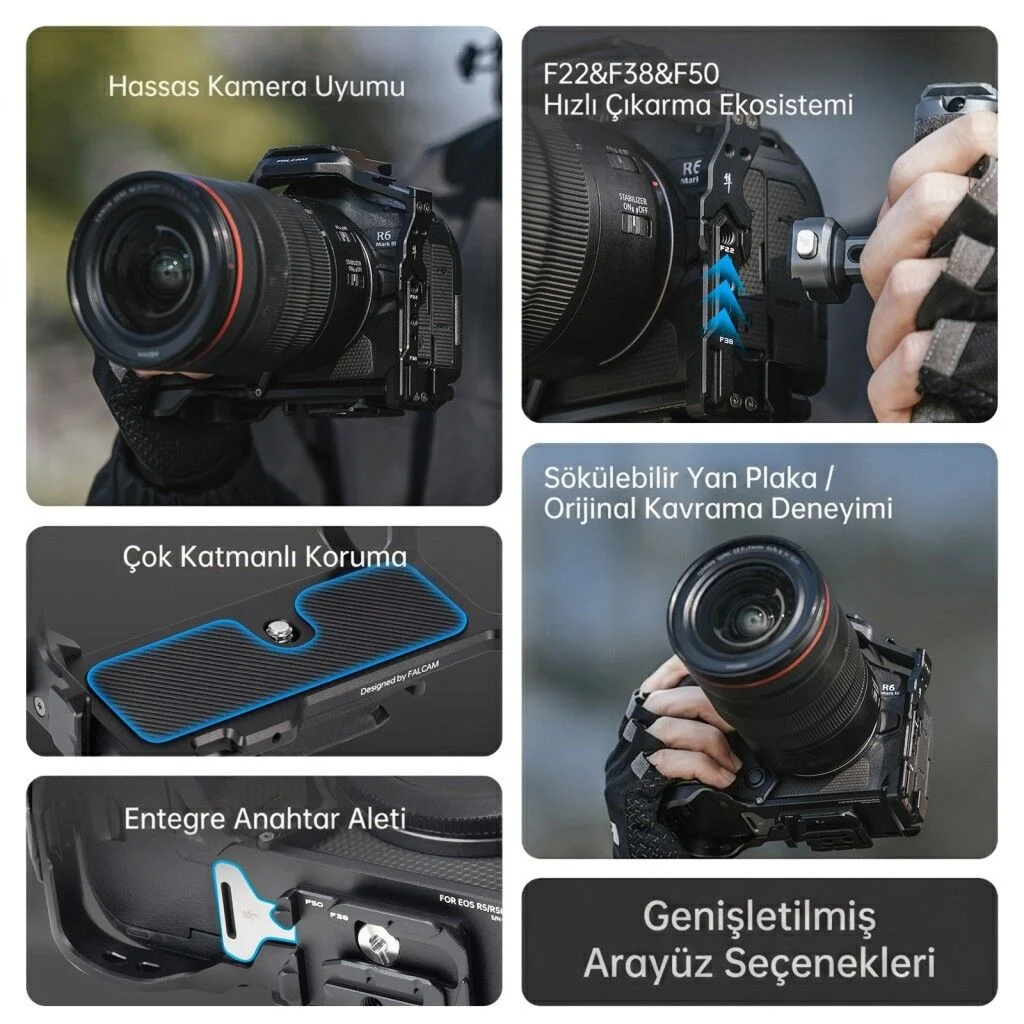 FALCAM F22 F38 F50 Quick Release Modüler Kamera Kafesi R5 II R5 R5C R6 R6 II Uyumlu Siyah - C00B4802B