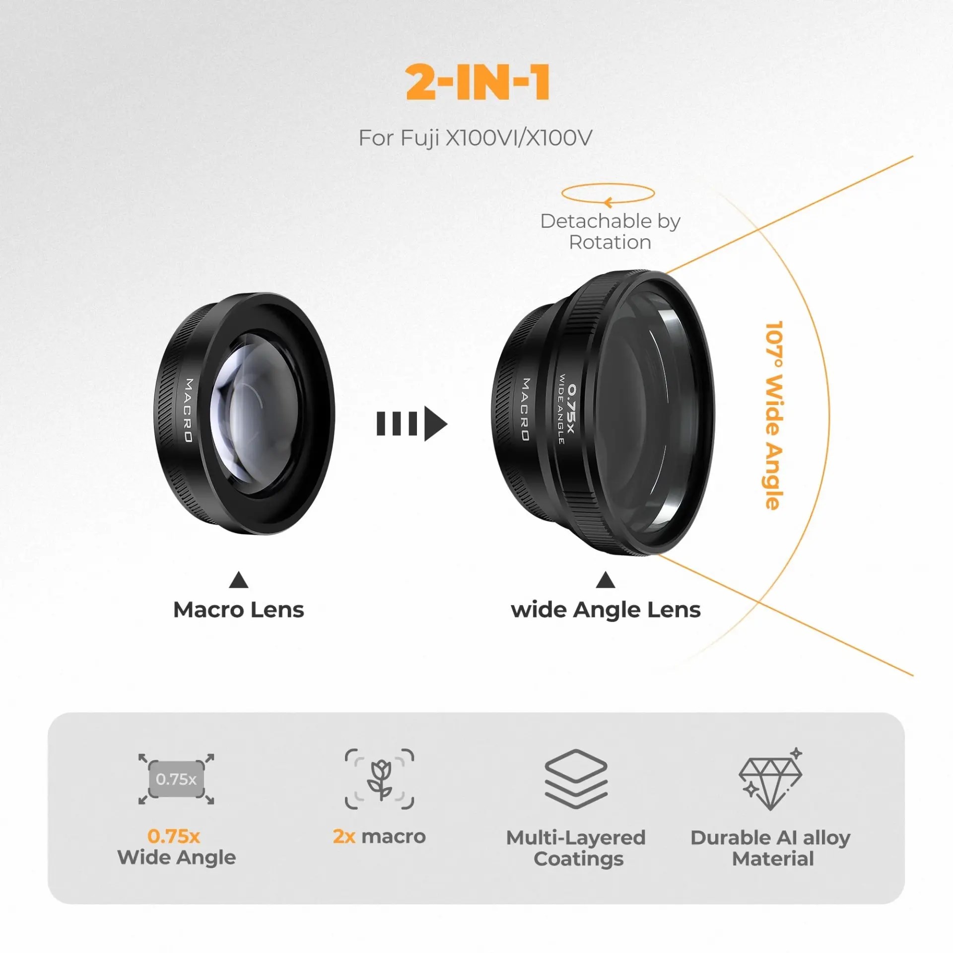 Freewell 2-in-1 Wide-Angle and Macro Lens for FUJIFILM X100 Series BLACK