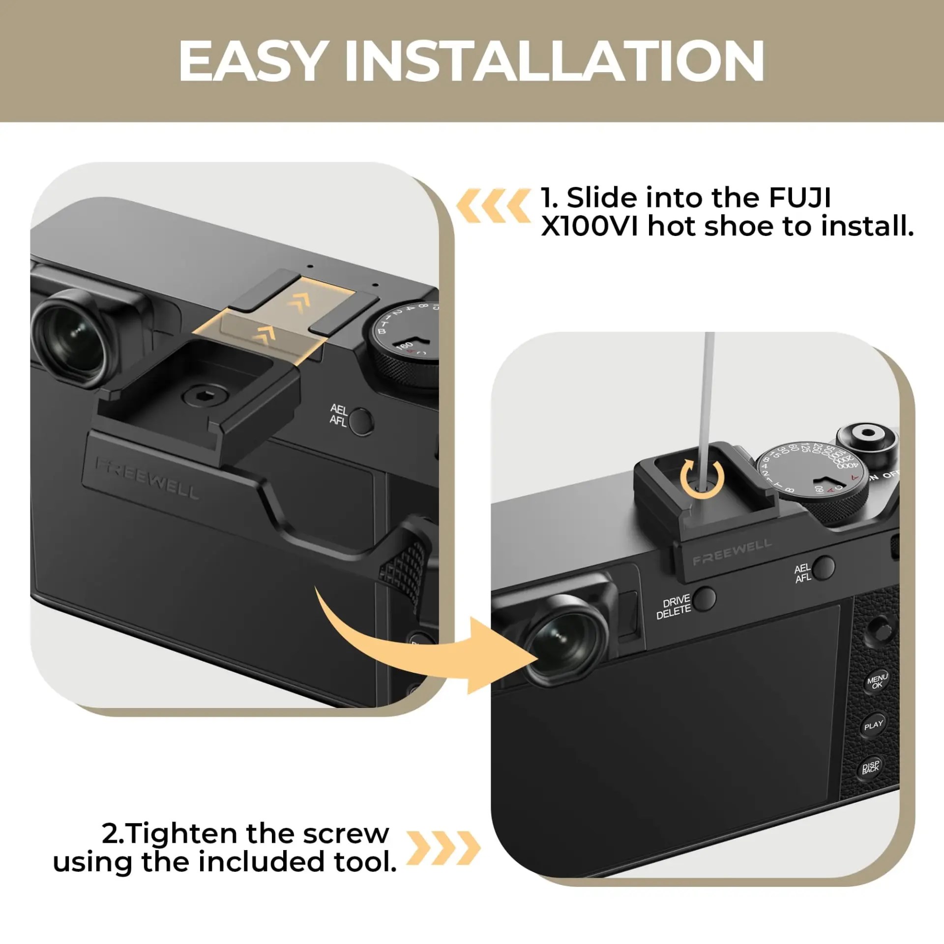 Freewell Fuji X100VI Thumb Grip with Cold Shoe Mount Siyah