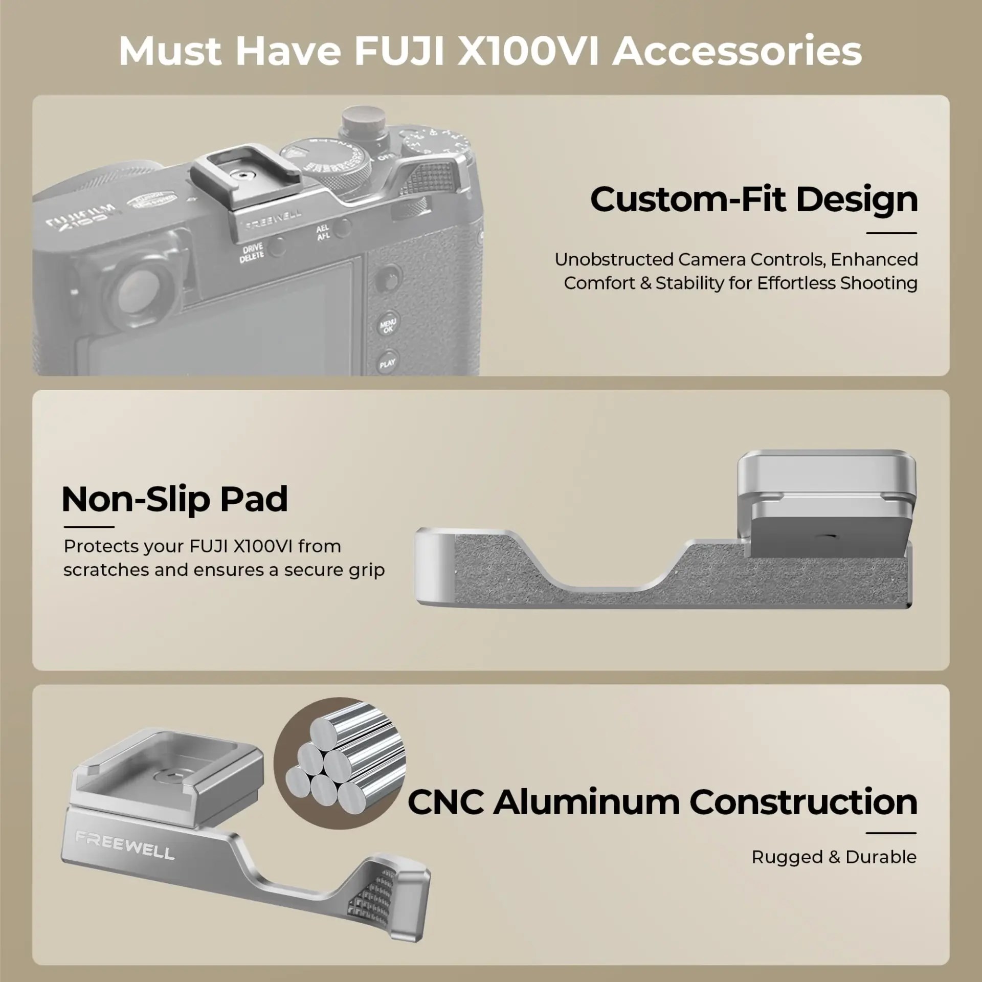 Freewell Fuji X100VI Thumb Grip with Cold Shoe Mount