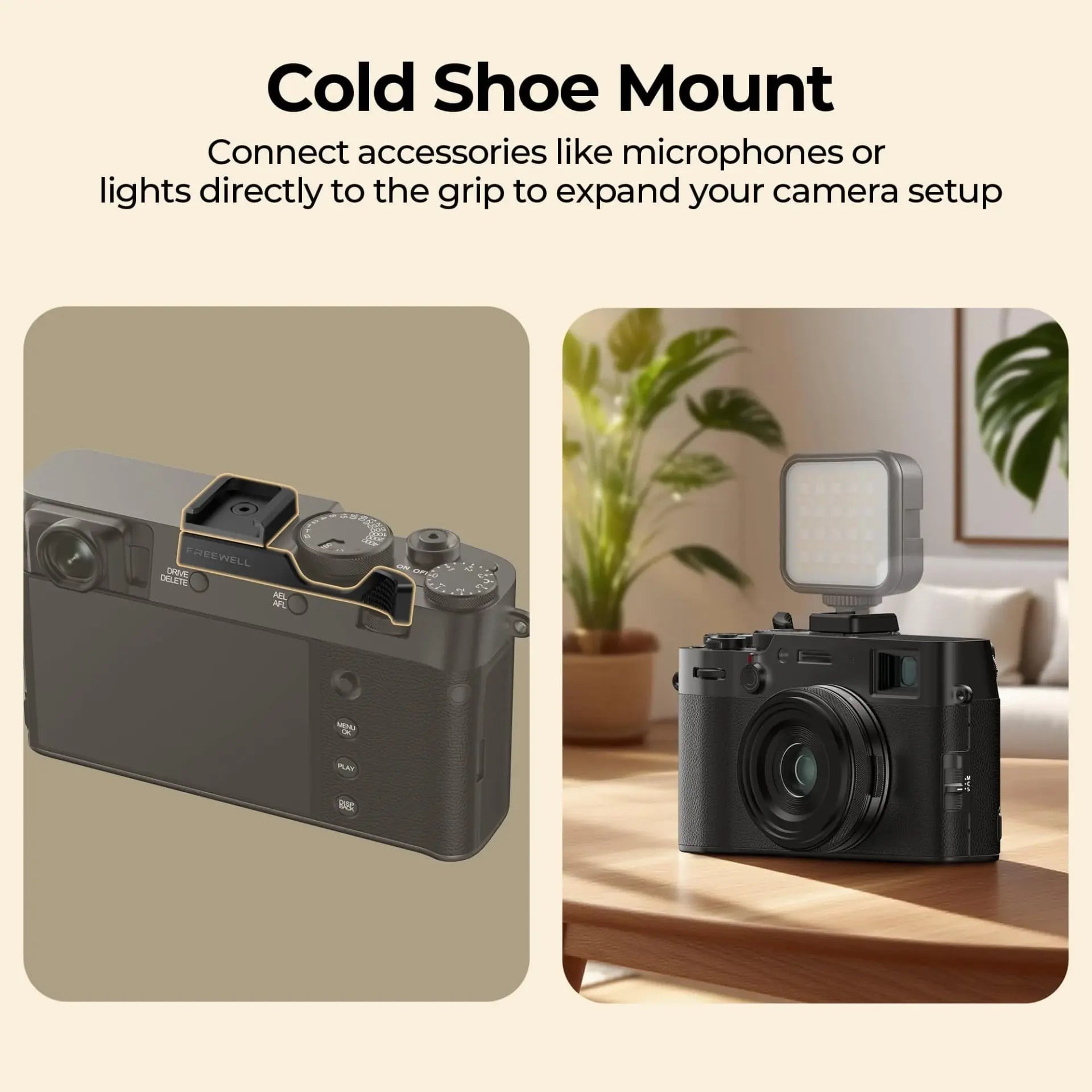 Freewell Fuji X100VI Thumb Grip with Cold Shoe Mount Siyah