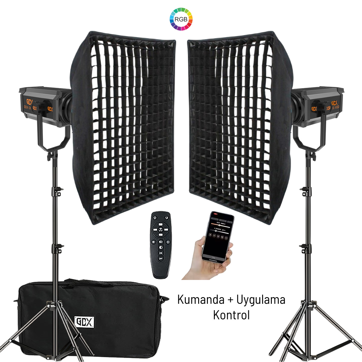 GDX 300 RGB III Profesyonel İkili Fotoğrafçılık ve Video Renkli Dolgu Işığı Seti