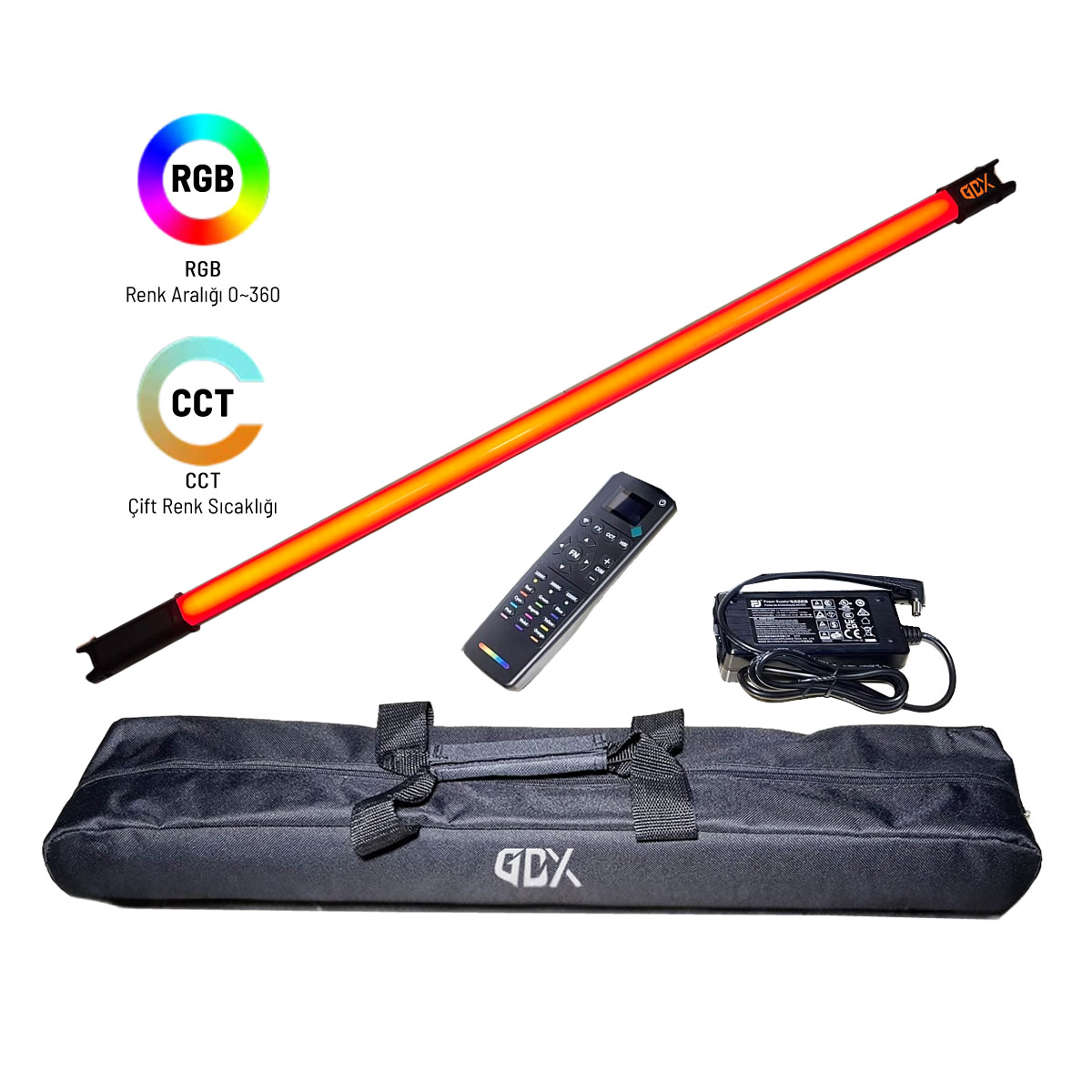GDX TB-100 RGB 45W Youtube Canlı Yayın Arka Plan Renkli Dolgu Işığı Led Tüp Işık (Uzunluk: 100 cm)