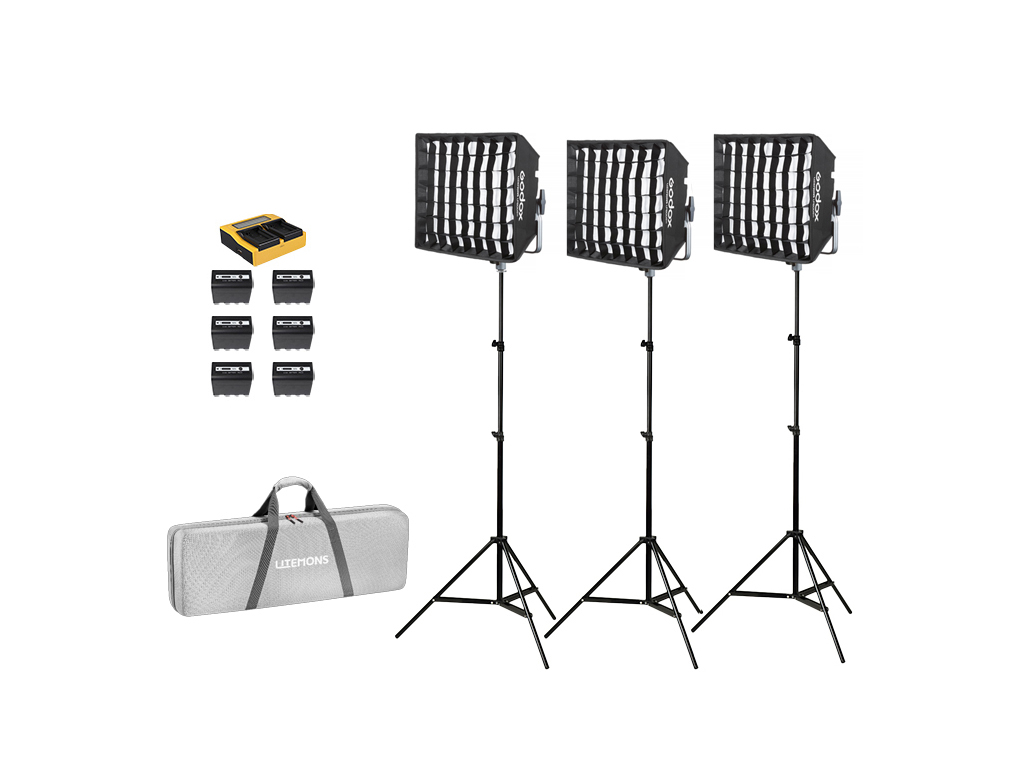 Godox LP600R K3 RGB 3'lü Softboxlı Panel LED Işık Kiti (Bataryalı)