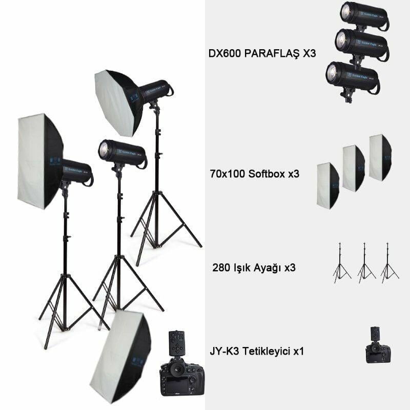 Golden Eagle DX600 Paraflaş 3'lü Set