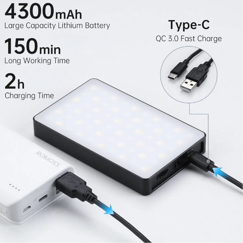 GVM 8RS RGB Kamera Üstü Dahili Akülü Mobil Led Işık (11x7cm)