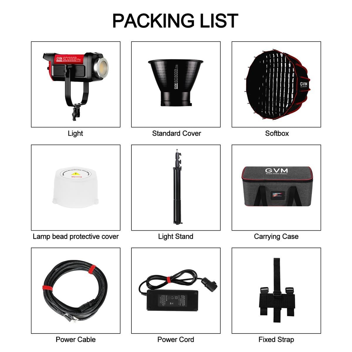 GVM Pro SD200B 200W Bi-Color LED Video COB Spotlight Kit with Softbox and Light Stand